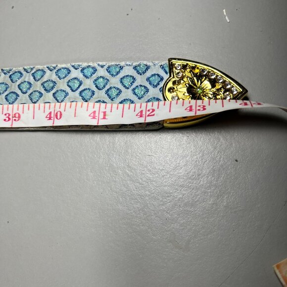 El General Leather Belt w/ Rhinestone Buckle & Blue Glitter Rhinestone Inlay
